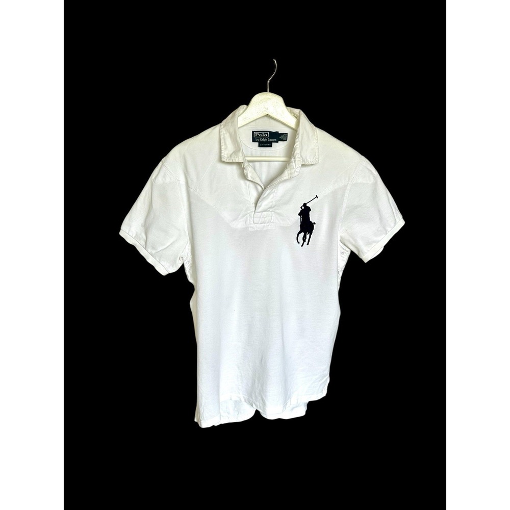 Polo Big Horse Polo Shirt Custom Fit Sz Large Fits Med Slim Fit Distressed White